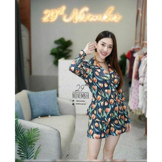 NANNAPAT เซตเสื้อสูท เซตสูทกางเกงขาสั้น เซตสูทสั้น งานป้าย  ไซส์ M ลายทิวลิป