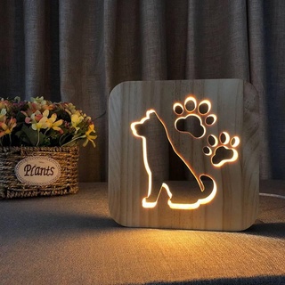 Night Light Dog Shape Solid Wood Nursing Small Night Lamp Creative Lighting Romantic Gift Home Decoration