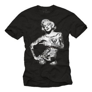 ROUNDคอลูกเรือNeckเสื้อยืดแขนสั้น พิมพ์ลายสัก Marilyn Monroe สําหรับผู้ชาย-4XL