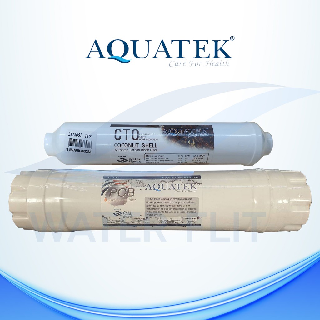 ไส้กรองน้ำ แพ็คคู่ AQUATEK Post Carbon Inline Filter ยาว12 นิ้ว เเละ CTO COCONUT SHELL 10 นิ้ว (ไม่เเถมข้อต่อ)