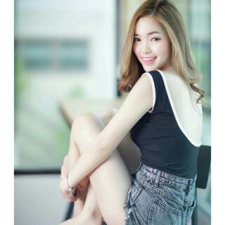 B&amp;W sexy tee เสื้อกล้ามเว้าหลังกุ๊นขอบ