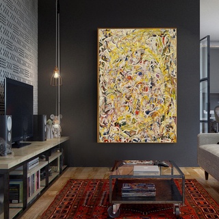 โปสเตอร์ภาพวาดผ้าใบ ลาย World Famous Artwork Shimmering Substance Jackson Pollock สําหรับตกแต่งผนังบ้าน