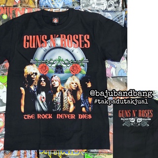 เสื้อยืด พิมพ์ลายวงร็อค Guns N Roses The Rock Never Dies Baju สไตล์วินเทจ | ร็อคร้อน | ร็อคใช่ | Rock band lelaki ผ้าฝ้าย 100% ขนาดใหญ่ สีดํา พลัสไซซ์ ของขวัญวันเกิด สําหรับผู้ชาย XS-XXXL