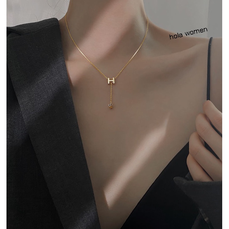 สร้อยคอเงิน 92.5% พร้อมจี้ H แบบยาว