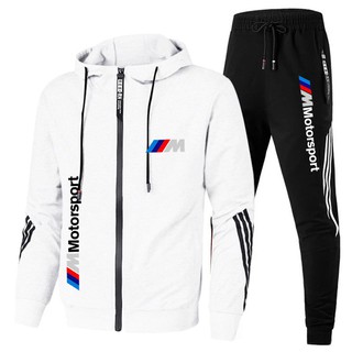 ใหม่ ชุดกีฬา เสื้อวอร์มลําลอง มีฮู้ด มีซิป และกางเกง ลาย BMW Splice Jogger แฟชั่นฤดูใบไม้ร่วง สําหรับผู้ชาย 2021 2 ชิ้น