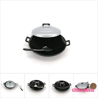 [SHKIb] 3Pcs/set 1:12 dollhouse miniature kitchen wok pot cover pancake turner toys DOM