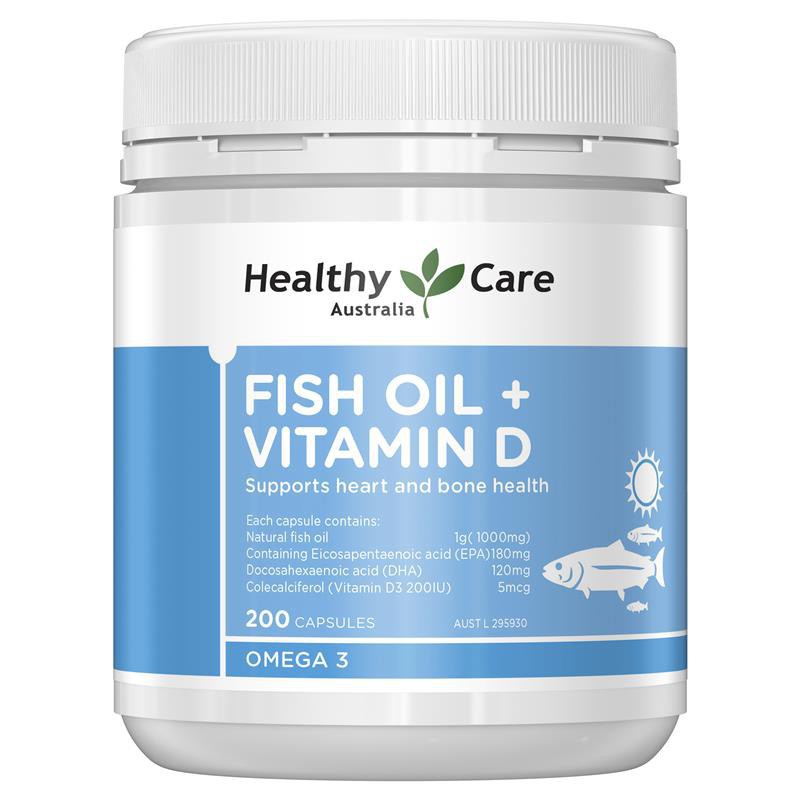 Healthy Care Fish Oil + Vitamin D 200 Capsules Exp.03/2025