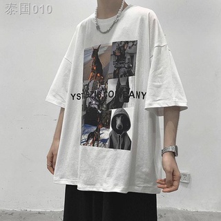 【100% cotton】010เสื้อยืดแขนสั้นผู้ชายแนวสตรีทสไตล์ยุโรปและอเมริกาแนวโอเวอร์ไซส์เทรนด์หลวม