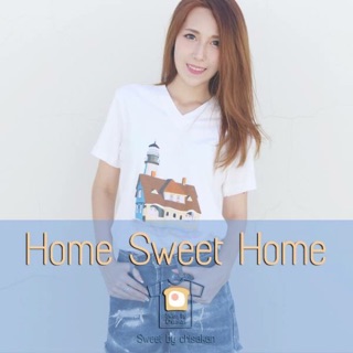 NO.182  เสื้อยืดcotton100 คอวี ลายhome sweet home