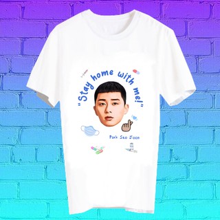 สั่งทำ เสื้อยืด Fanmade เสื้อแฟนเมด เสื้อยืดลายโควิด โควิด19 covid19 STAY HOME WITH ME BLK6 พัคซอจุน Park Seo Joon