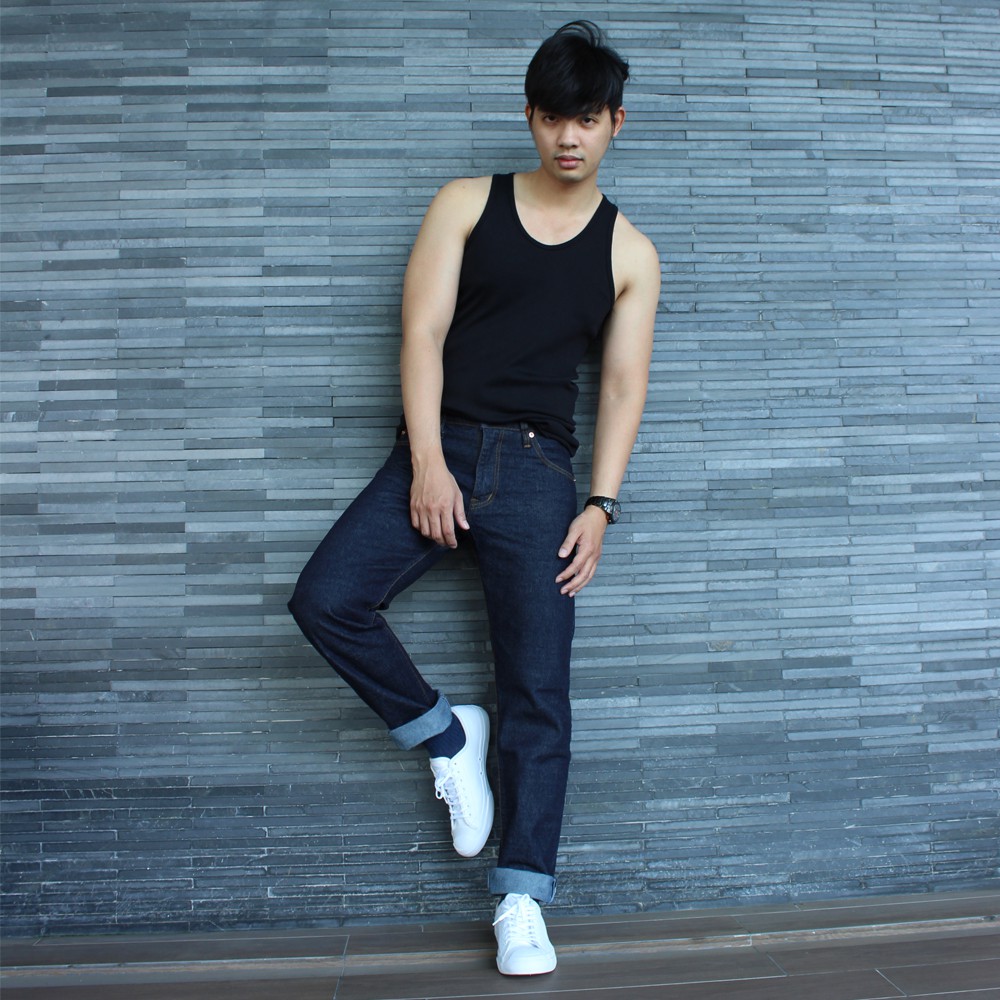 Golden Zebra Jeans กางเกงยีนส์ชายผ้าดิบขากระบอกใหญ่ริมแดงสีน้ำเงิน(14oz.)