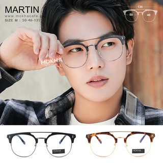 MOKHA กรอบแว่นตา MARTIN กรอบแว่นโลหะ ขอบลายไม้ กว้าง 135 มม.(size M)