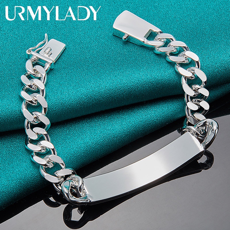 Urmylady สร้อยข้อมือเงินแท้ 925 10 มม. เครื่องประดับแฟชั่น สําหรับผู้ชาย ผู้หญิง งานหมั้น งานแต่งงาน
