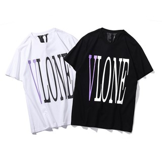 ใหม่ เสื้อยืดแขนสั้น คอวี พิมพ์ลายตัวอักษร Vlone ทรงหลวม ขนาดใหญ่ สําหรับผู้หญิง และผู้ชาย 2021