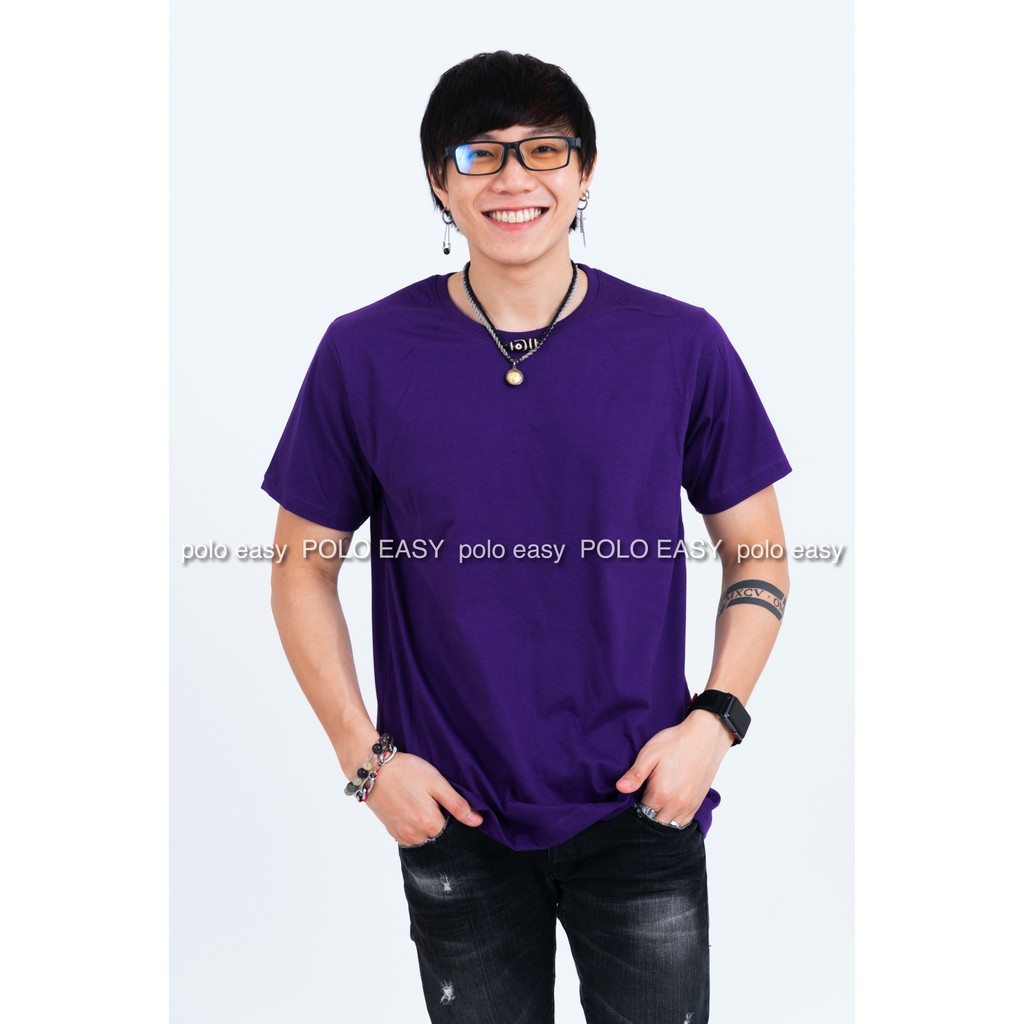 เสื้อยืดแฟชั่น ผู้ชาย T-Shirt Cotton 100% คอกลม แขนสั้น สีม่วงเข้ม