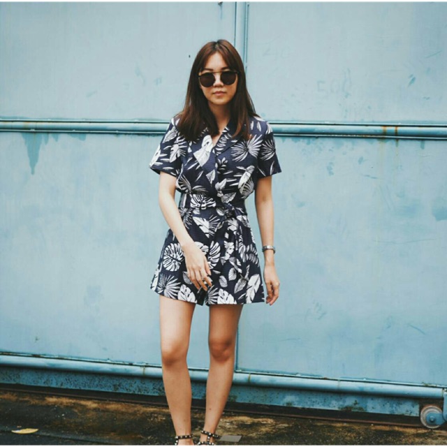 Wonder Treasure Hawaii Playsuit ชุดจั้มสูทขาสั้นลายสวย ฟรีไซส์ ผูกเชือกที่เอว ขนาด อก 36” เอว 30” สะ