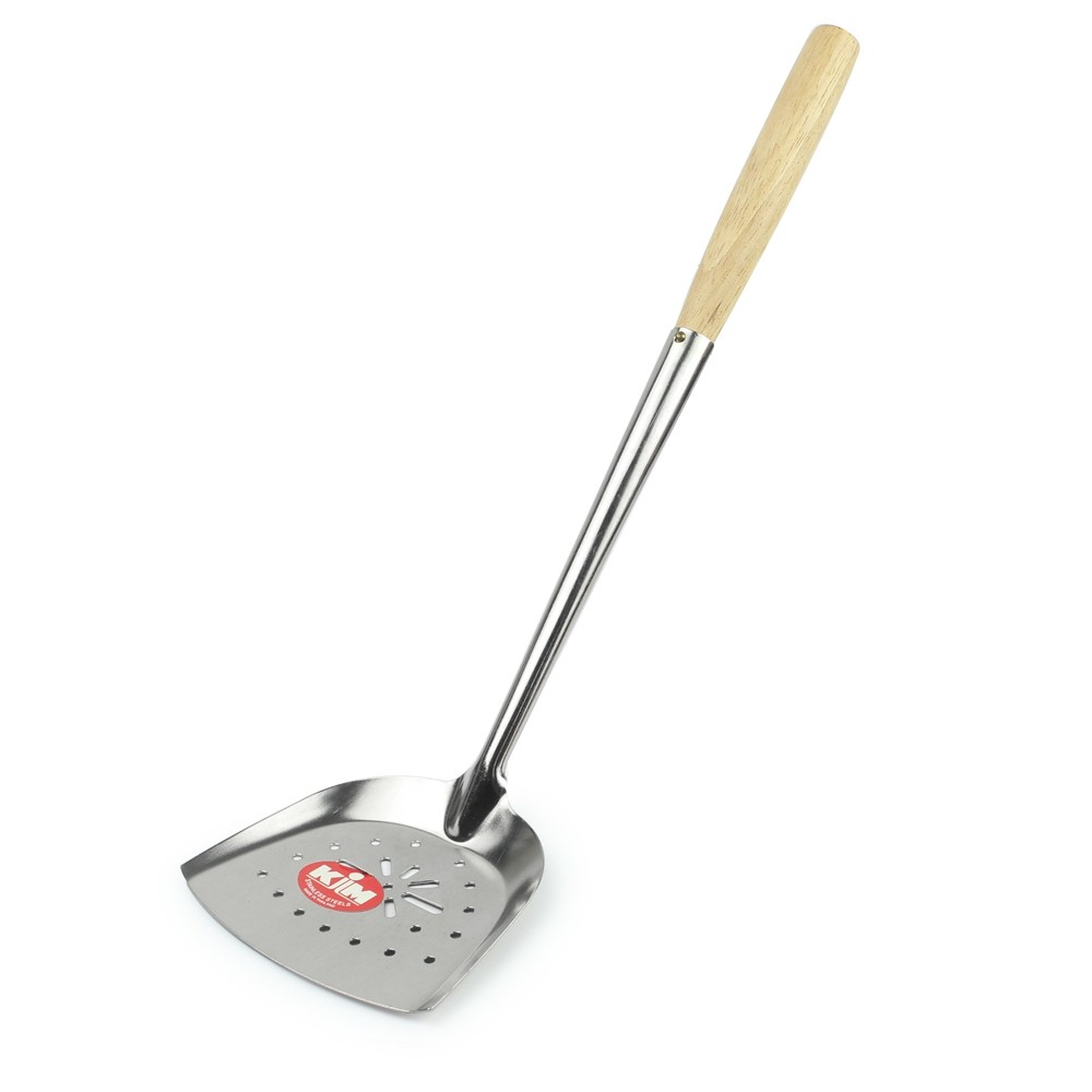 ตะหลิว ตะหลิวด้ามไม้ใหญ่ เจาะรู รุ่น Stainless-steel-frying-holes-pan-01a-Boss