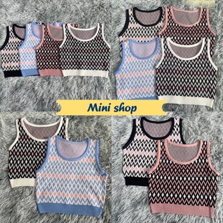 Mini shop🌸พร้อมส่ง🌸 (55081)  เสื้อกล้ามไหมพรม ลายตารางหมากรุกสีพาสเทลน่ารัก สไตล์เกาหลีคิ้วๆ