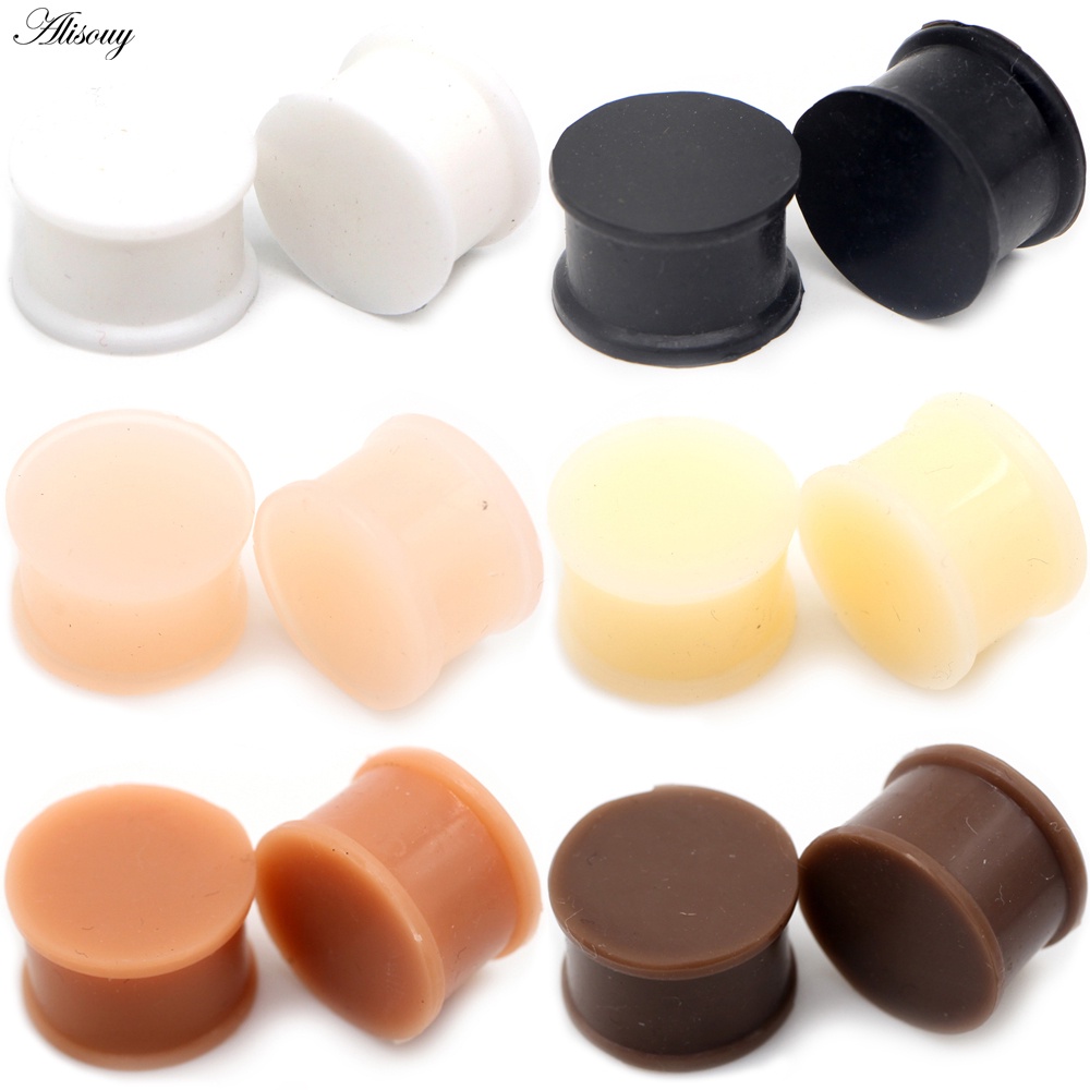 Alisouy 2 ชิ้น 3-28 มม.ซิลิโคนหูปลั๊กและอุโมงค์ Double Flared Ear Gauge Expander Stretcher Earlets เจาะเครื่องประดับ