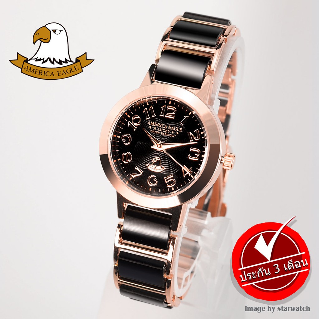นาฬิกา AMERICA EAGLE สำหรับผู้หญิง สายสแตนเลส รุ่น AE037L – BlackPinkGold /Black