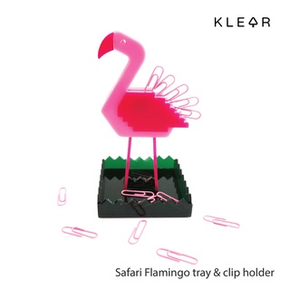 KlearObject Safari Flamingo tray&amp;clip holder ที่เก็บคลิปหนีบกระดาษ กล่องเก็บอุปกรณ์บนโต๊ะทำงาน ติดแม่เหล็กอะคริลิค