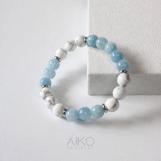 Love You Two Style กำไลหินแท้ (Aquamarine/ Howlite )