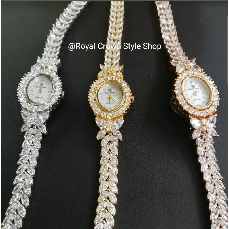 นาฬิกาข้อมือผู้หญิง Royal Crown แท้100% จัดส่งพร้อมกล่อง, มีบัตรับประกัน1ปี นาฬิกาควอตซ์ รอบหน้าปัด&สายประดับเพชรสวยมาก