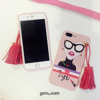 เคสกระดุมนูนพู่ชมพูลาย I love u เคสนิ่มทั้งอัน🔰งานสกรีนสวย ลายเซกซี่ กระดุมสวย