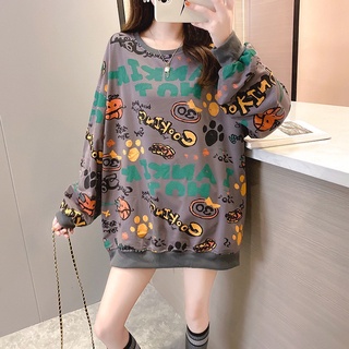 พร้อมส่ง เสื้อแขนยาวโอเวอร์ไซส์ เสื้อแขนยาวกันหนาวพิมลายสวยๆ