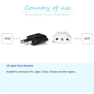 Plug แปลงขากลม เป็น 2 ขาแบน US ญี่ปุ่น จีน อะแดปเตอร์แปลงขา EU EU TO US JP adapter two round head ดำ