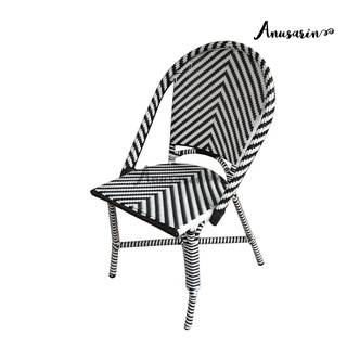 Anusarin Bistro 02A Outdoor Dining Chair in Black &amp; White Herringbone Pattern เก้าอี้รับประทานอาหารสำหรับกลางแจ้ง