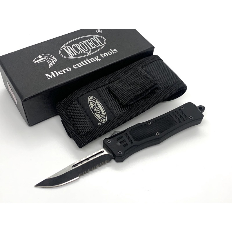 มีดสปริงตรงขนาดเล็ก คมด้านเดียว ใบมีดกึ่งหยัก Microtech Combat Troodon ...