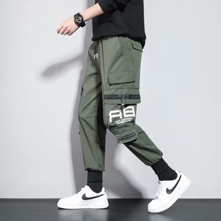 Cargo Pants【S-5Xl】กางเกงคาร์โก้หลายกระเป๋าสีเขียวทหารสไตล์ฮิปฮอปสําหรับผู้ชาย