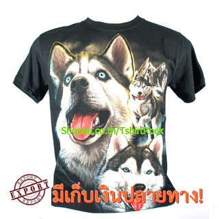 เสื้อลาย หน้าสุนัข ไซบีเรียน ฮัสกี้ siberian husky dog และลูก เสื้อยืด