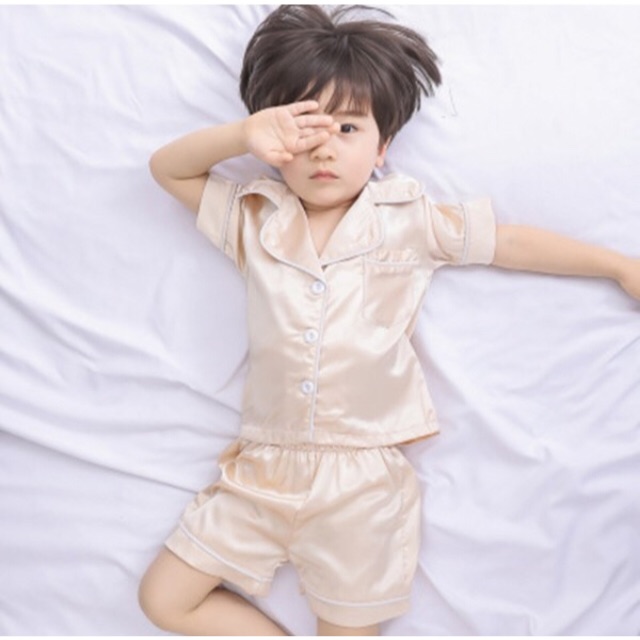 PJ247A ชุดนอนเด็ก เสื้อ + กางเกง ผ้าแพรไหม *น้ำตาล* (2ข/3ข/4ข/5ข/6ข)