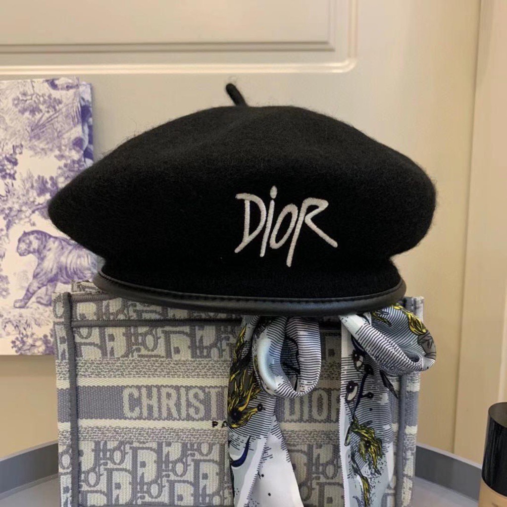 大人もOK 21FW DIOR ベレー帽 黒 アクセサリー ロゴ 帽子 | Christian ...