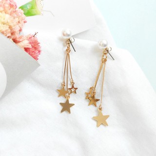 Korea Cute Pearl with Star Earrings : ต่างหู ตุ้มหู เกาหลี มุก ประดับ ดาว น่ารัก