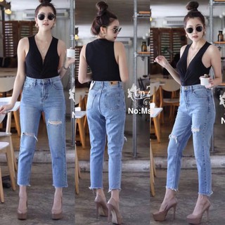 Mystyle jeansยีนส์ขายาว ผ้าไม่ยืด ทรงบอยสลิมMS613