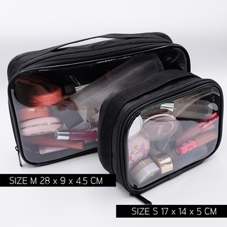 VL17 กระเป๋าใส ใส่เครื่องสำอาง PVC Makeup Bag กระเป๋าใส่อุปกรณ์ทำผม แบบซิปสีดำ