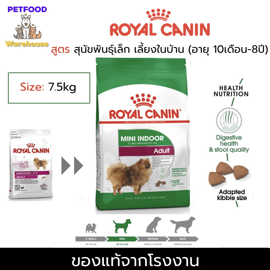 Royal Canin Mini Indoor Adult 7.5kg หมาพันธุ์เล็ก อาหารสุนัข โรยัล คานิน อายุ 10 เดือน - 8 ปี