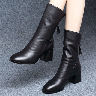 * รองเท้าบูทส้นสูง หนัง * Dadong Ge True Soft Leather Boots Head Middle Middle Women 2020 ฤดูใบไม้ร่วงและฤดูหนาวใหม่ Mid