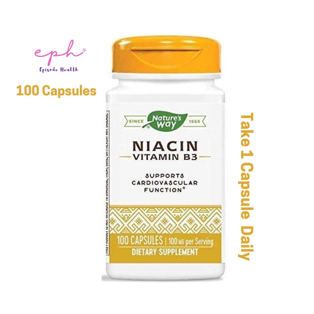 Nature's Way Niacin Vitamin B3 100 mg 100 Capsules ไนอะซิน (วิตามินบี 3) 100 แคปซูล