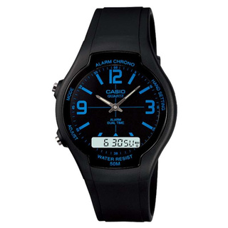 นาฬิกา Casio 2 ระบบรุ่น AW90H2Bนาฬิกาสำหรับผู้ชาย สายเรซ่ิน สีดำ ตัวขายดี