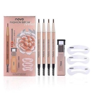 Novo Eyebrow ดินสอเขียนคิ้ว โนโว แบบหมุน พร้อมไส้ดินสอเปลี่ยน 3ชิ้น + บล๊อกคิ้ว 3ชิ้น