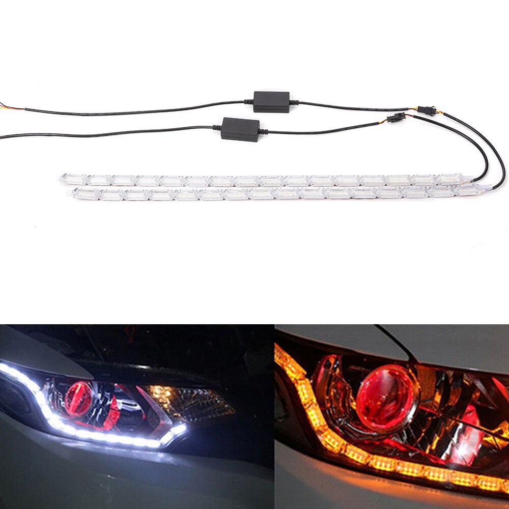 2 ชิ้นยืดหยุ่น LED Strip DRL ไฟวิ่งกลางวันกันน้ําลําดับกระแสกระแสกระแสไฟหน้า Switchback Runners ไฟมุ