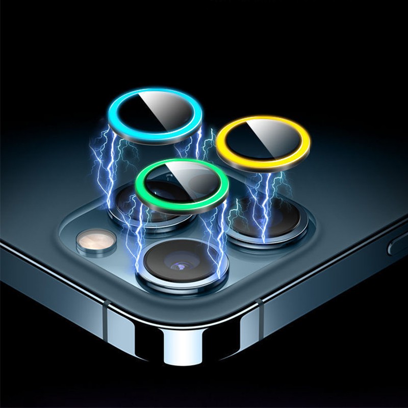ตัวป้องกันกล้องส่องสว่างสําหรับ iPhone 16Promax 15 14 13 12 Pro Max 13 12 Mini แหวนโลหะฝาครอบกระจก iPhone 11 Pro Max ฝาครอบเลนส์กล้องหมวกป้องกัน - รูปที่ 4
