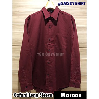 Maroon - เสื้อเชิ้ต แขนยาว ผู้ชาย ทรงไม่เข้ารูป Oxford Long Sleeve Shirt