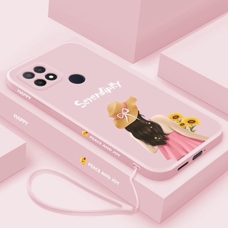 เคสโทรศัพท์มือถือ ซิลิโคน ขอบตรง ลายตัวอักษร พร้อมสายคล้อง สําหรับ Realme C25 C15 C12 C11 2021 C25s C21y C11