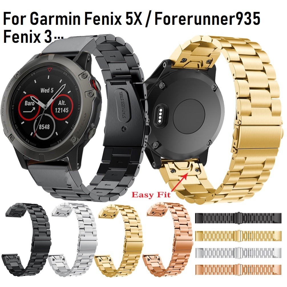 ฟุ่มเฟือย สแตนเลสสตีล สายนาฬิกา Garmin Fenix 6X / สาย Fenix 7X / Fenix 5X / Fenix 7 Strap / Fenix 6 / Fenix 5 / Fenix 7S / Fenix 6S / Fenix 6S  / Fenix 3 / Garmin instinct / instinct 2 Replacement Strap Watch Band