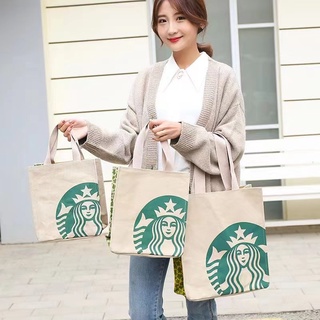 Starbucks ใหม่ กระเป๋าถือ กระเป๋าใส่กล่องอาหารกลางวัน ผ้าแคนวาส แบบหนา จุของได้เยอะ สไตล์เกาหลี สําหรับคุณแม่